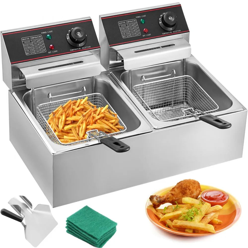 Friteuza Comerciala Dubla 12L 5000W YB-82 din Inox - Cos Dublu, Uz Profesional - Bucatarie si electrocasnice