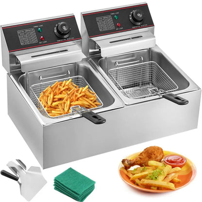 Friteuza Comerciala Dubla 12L 5000W YB-82 din Inox - Cos Dublu, Uz Profesional - Bucatarie si electrocasnice