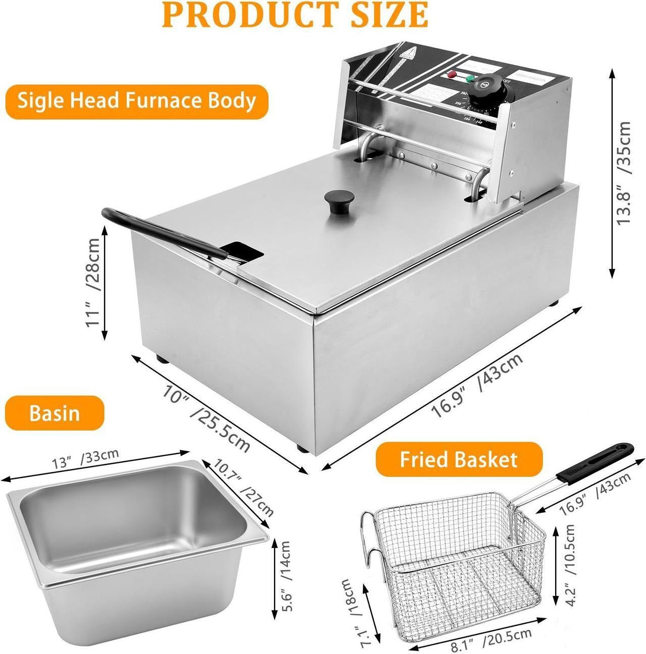 Friteuza electrica inox 6L - termostat reglabil, uz casnic si comercial - Bucatarie si electrocasnice