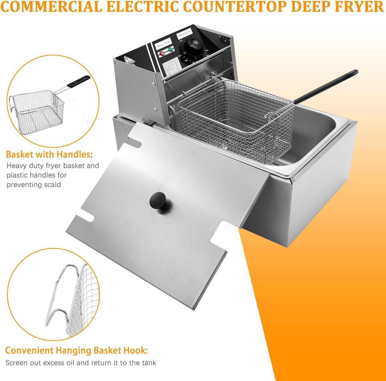 Friteuză electrică inox 6L – termostat reglabil, uz casnic și comercial