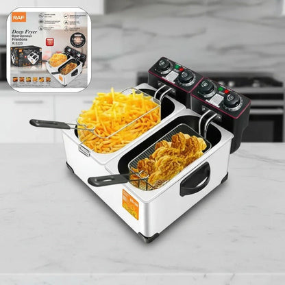Friteuza electrica dubla profesionala RAF 2000W 3L + 3L inox - Bucatarie si electrocasnice