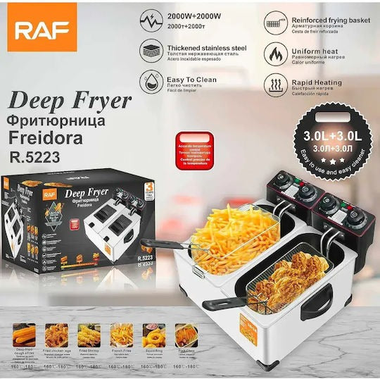 Friteuza electrica dubla profesionala RAF 2000W 3L + 3L inox - Bucatarie si electrocasnice