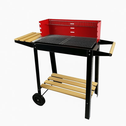 Grătar pe Cărbuni BBQ 86×35×83.5 cm – Suprafață 50×24.5 cm, Roșu/Negru, Oțel Rezistent
