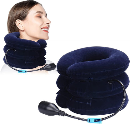 Dispozitiv de Tracțiune Cervicală Gonflabil – Guler pentru Întinderea Gâtului, Calmarea Durerii și Presiunii Cervicale, Albastru