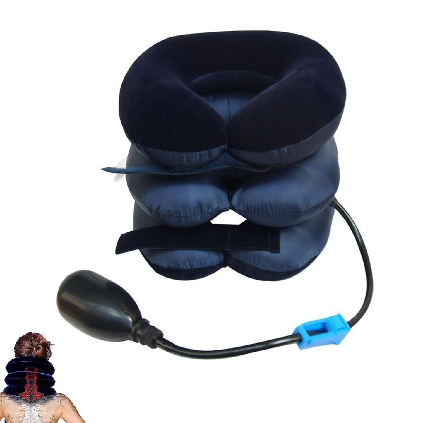 Dispozitiv de Tracțiune Cervicală Gonflabil – Guler pentru Întinderea Gâtului, Calmarea Durerii și Presiunii Cervicale, Albastru