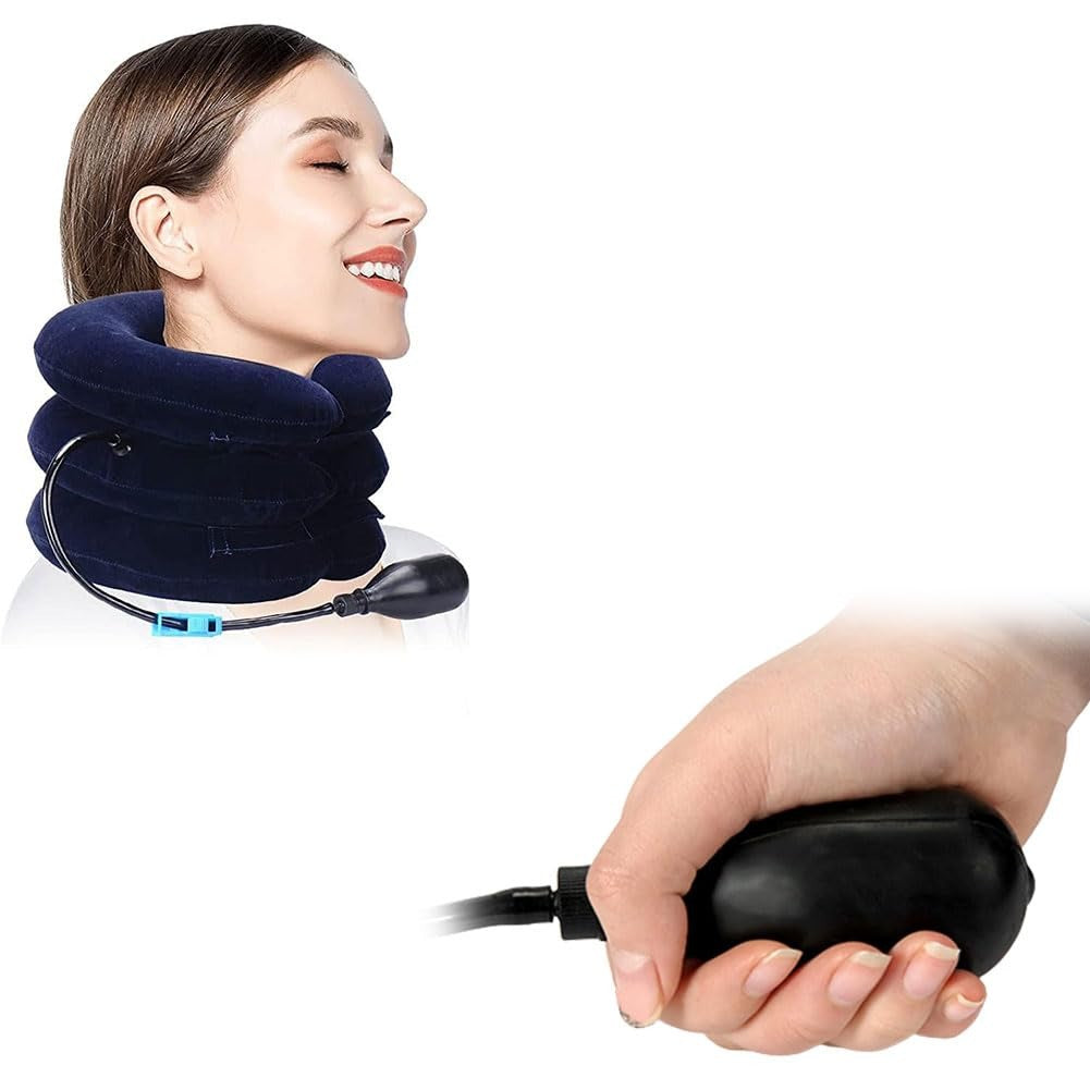 Dispozitiv de Tracțiune Cervicală Gonflabil – Guler pentru Întinderea Gâtului, Calmarea Durerii și Presiunii Cervicale, Albastru