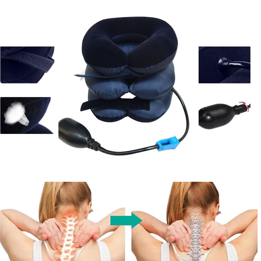 Dispozitiv de Tracțiune Cervicală Gonflabil – Guler pentru Întinderea Gâtului, Calmarea Durerii și Presiunii Cervicale, Albastru