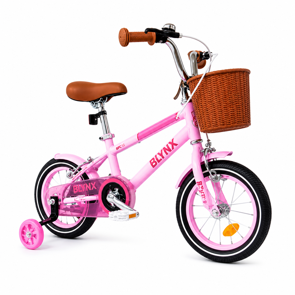 Bicicleta copii 12 14 16 inch cu roti ajutatoare cosulet frana reglabila roz - Copii si bebelusi