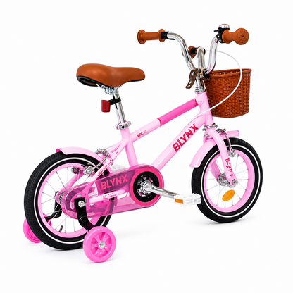 Bicicleta copii 12 14 16 inch cu roti ajutatoare cosulet frana reglabila roz - Copii si bebelusi