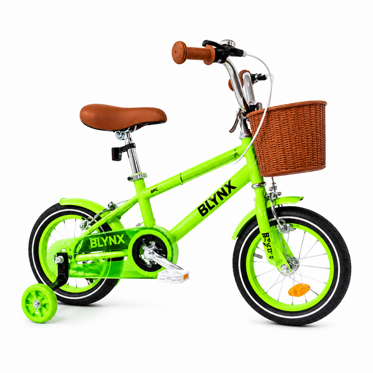 Bicicleta copii 12 14 16 inch cu roti ajutatoare cosulet frana reglabila verde neon - Copii si bebelusi
