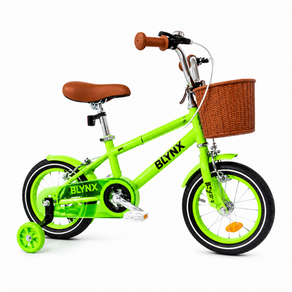 Bicicleta copii 12 14 16 inch cu roti ajutatoare cosulet frana reglabila verde neon - Copii si bebelusi