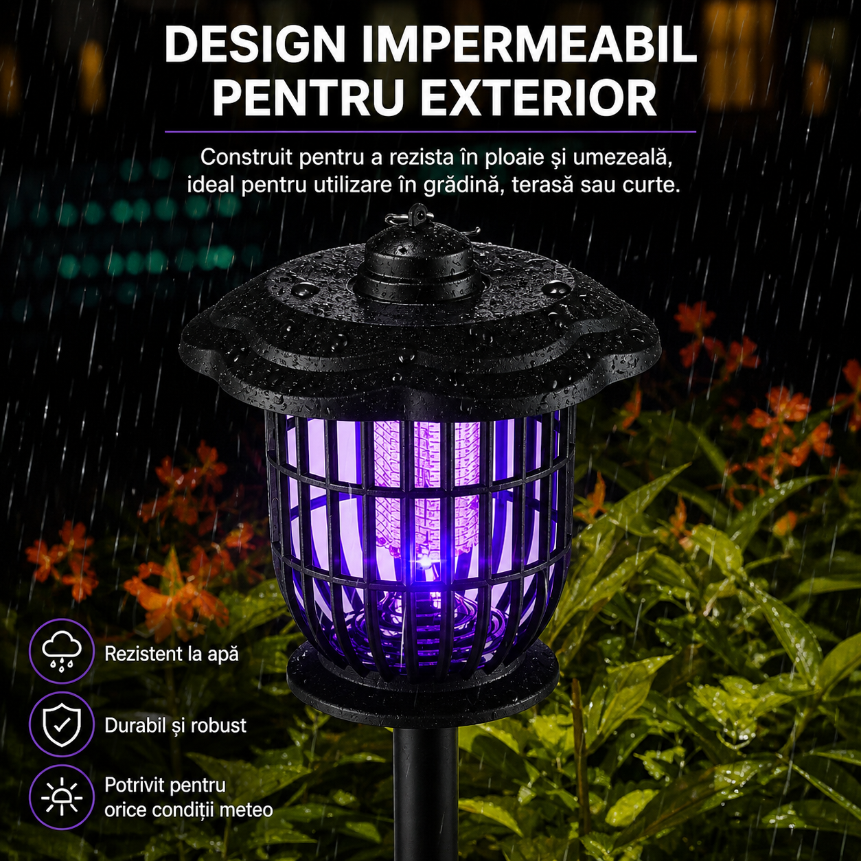 Lampa solara anti tantari LED UV 2 in 1 exterior 52 cm IP44 gradina - Iluminat