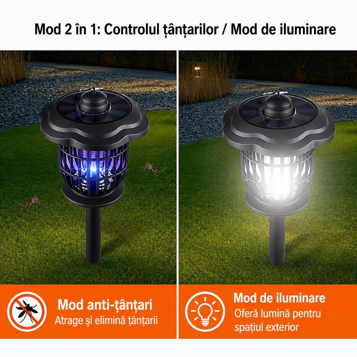 Lampa solara anti tantari LED UV 2 in 1 exterior 52 cm IP44 gradina - Iluminat