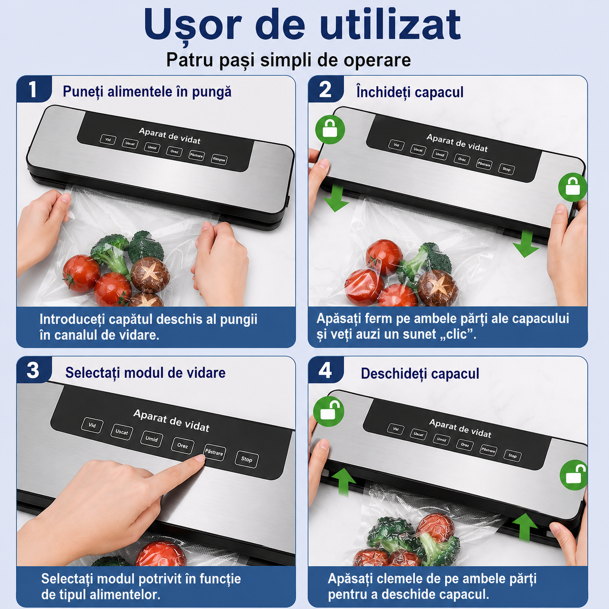 Aparat de vidat alimente 120W 65kPa compact cu 10 pungi vidare - Bucatarie si electrocasnice