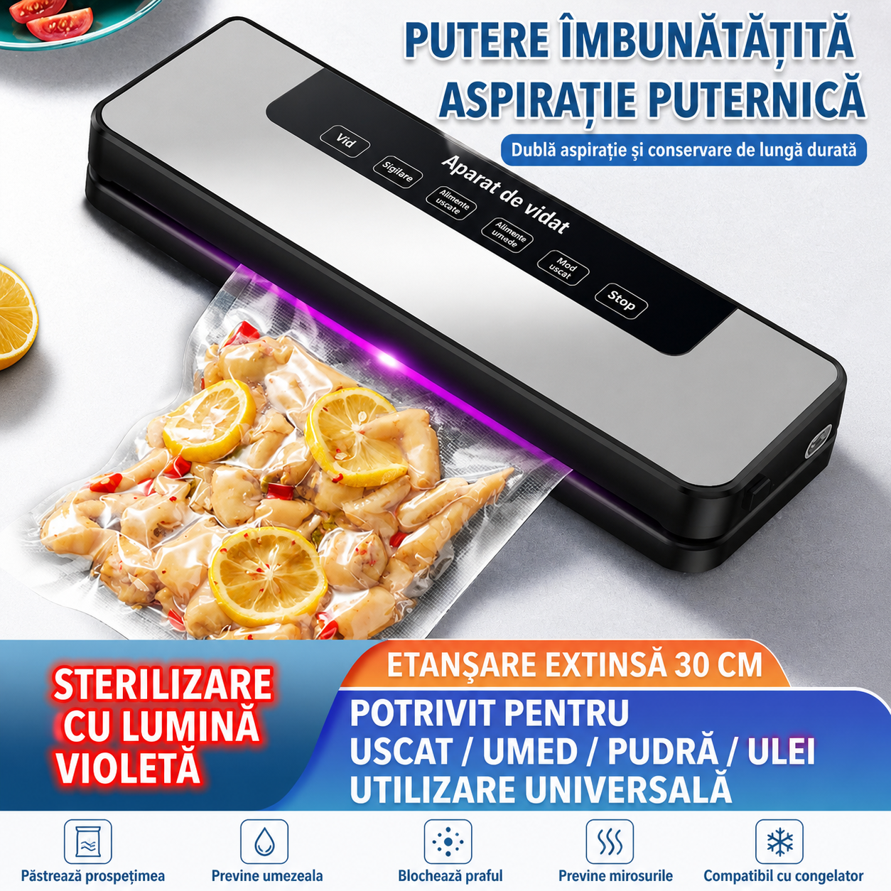 Aparat de vidat alimente 120W 65kPa compact cu 10 pungi vidare - Bucatarie si electrocasnice