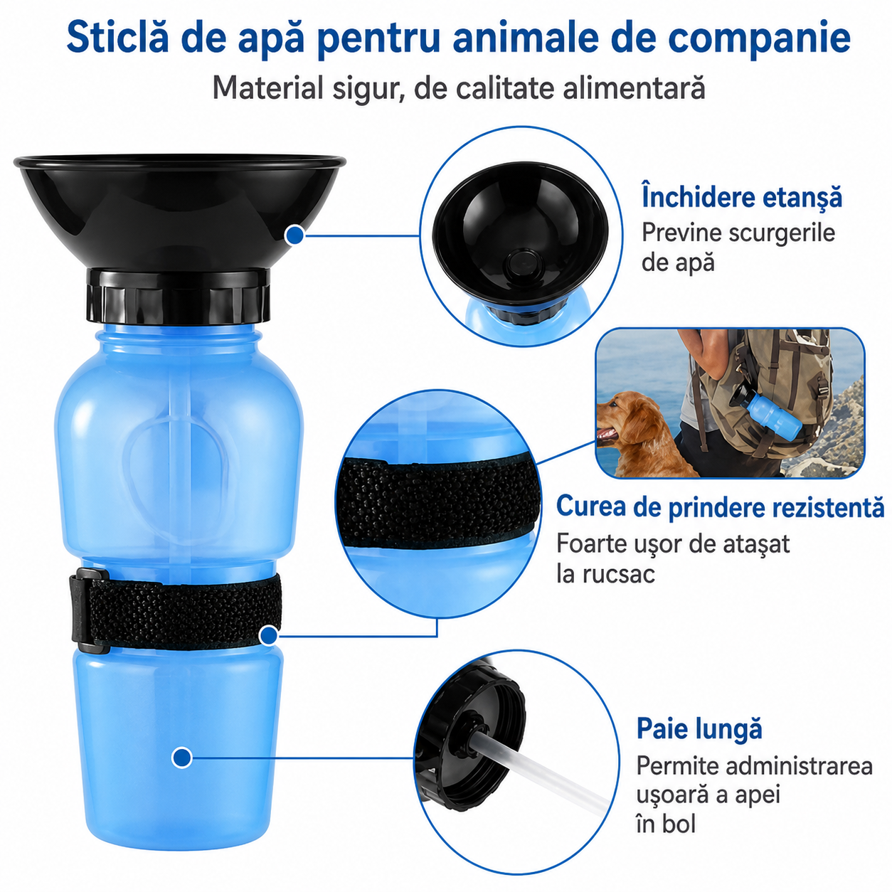 Sticla portabila caini 2 in 1 cu vas apa 500 ml anti scurgere - Sport si timp liber