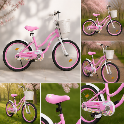 Bicicleta Retro copii 12 16 20 inch cu roti ajutatoare cosulet frana reglabila roz - Copii si bebelusi