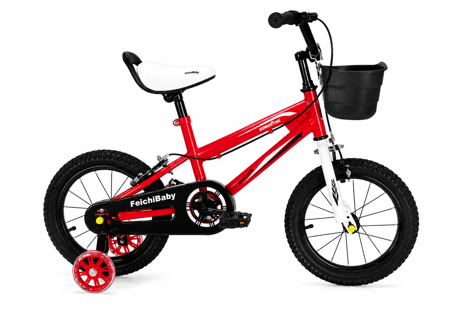 Bicicleta Pentru Copii FeichBaby 12 16 Inch Cu Roti Ajutatoare Cosulet Si Frana Reglabila Rosu - Copii si bebelusi