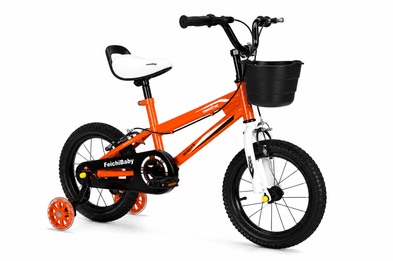 Bicicleta Pentru Copii FeichBaby 12 16 Inch Cu Roti Ajutatoare Cosulet Si Frana Reglabila Portocaliu - Copii si bebelusi