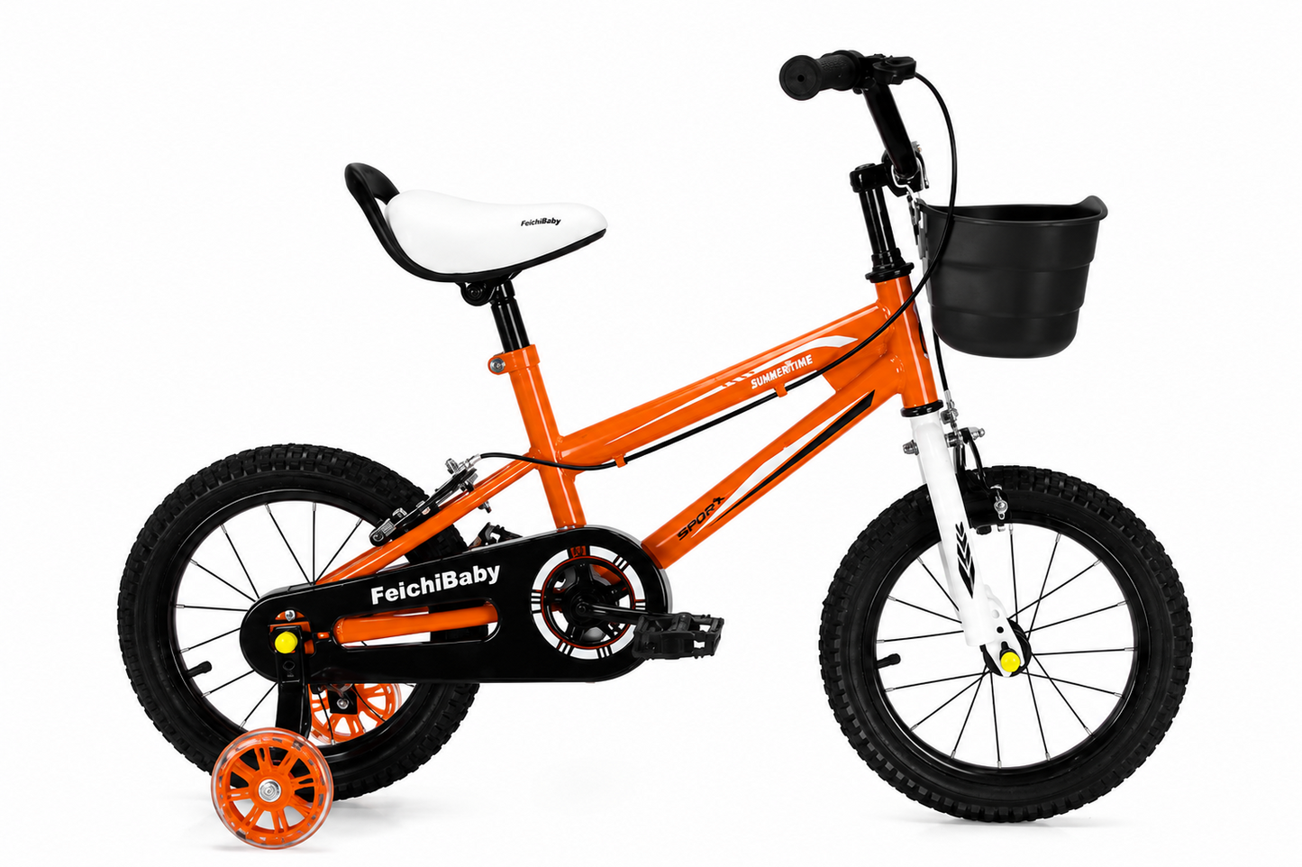 Bicicleta Pentru Copii FeichBaby 12 16 Inch Cu Roti Ajutatoare Cosulet Si Frana Reglabila Portocaliu - Copii si bebelusi