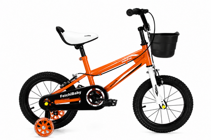 Bicicleta Pentru Copii FeichBaby 12 16 Inch Cu Roti Ajutatoare Cosulet Si Frana Reglabila Portocaliu - Copii si bebelusi