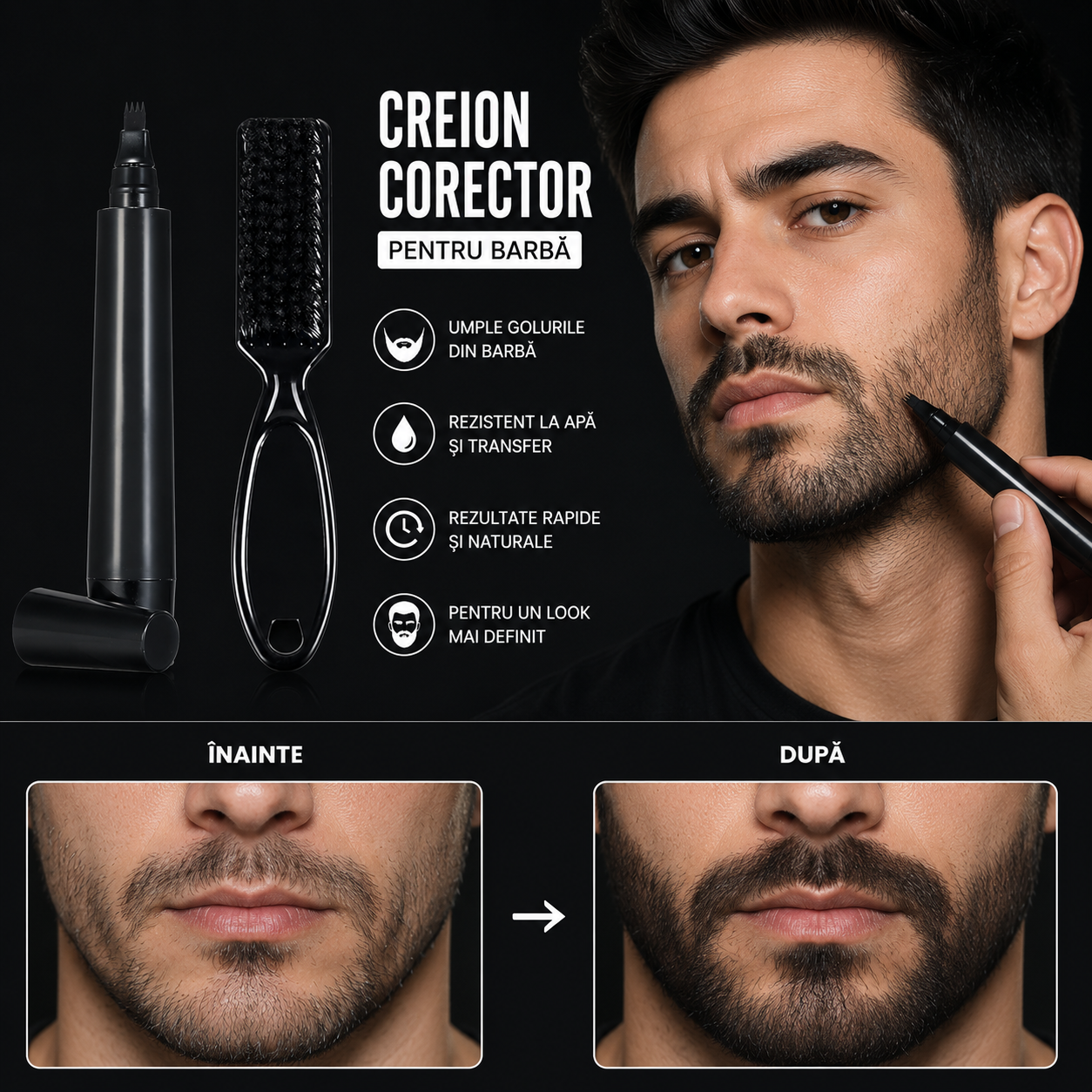 Oferta 1+1 GRATIS - Marker Pentru Barba si Sprancene, Umple Golurile Instant si Ofera Contur Perfect - Sanatate si ingrijire