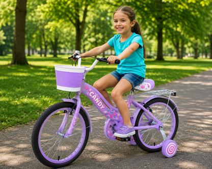 Bicicleta Candy 20 Inch Pentru Copii - Cosulet, Sonerie si Roti Ajutatoare Pentru Aventuri Pline De Distractie CADOU Casca