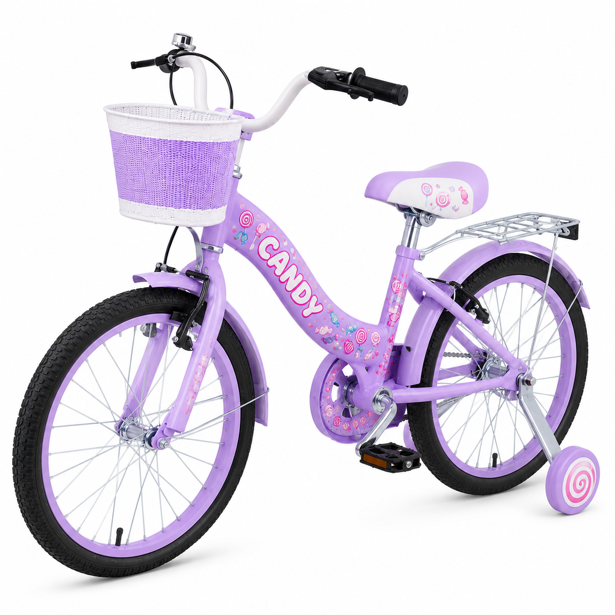 Bicicleta Candy 20 Inch Pentru Copii - Cosulet, Sonerie si Roti Ajutatoare Pentru Aventuri Pline De Distractie CADOU Casca