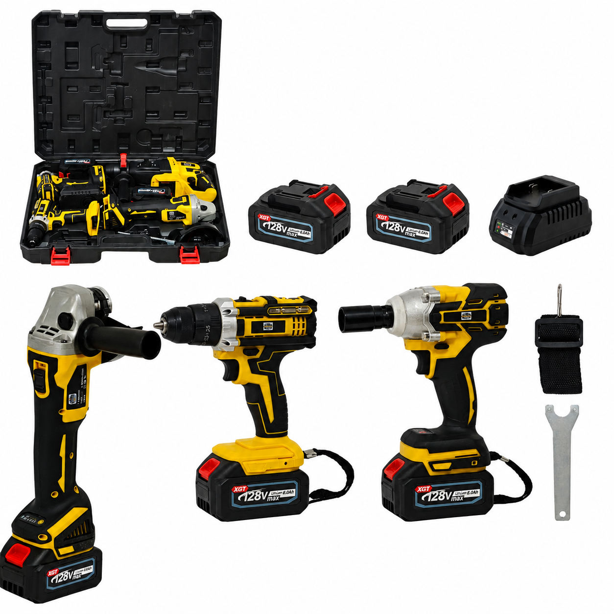 Trusa Profesionala 3 In 1 - Polizor, Autofiletanta si Masina de Impact, 2 Acumulatori 128V 8Ah - Sport si timp liber