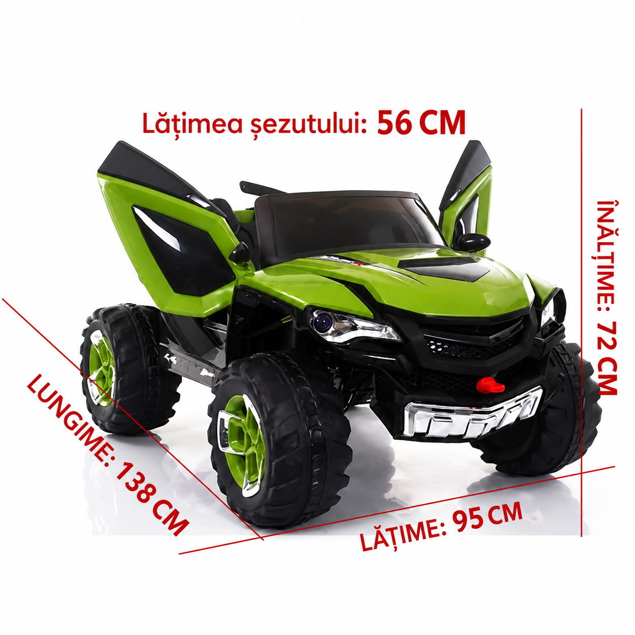 Masinuta Electrica Off-Road 4x4 Pentru Copii - 2 Locuri, 4 Motoare 45W, Roti EVA, Telecomanda si Lumini LED - Copii si