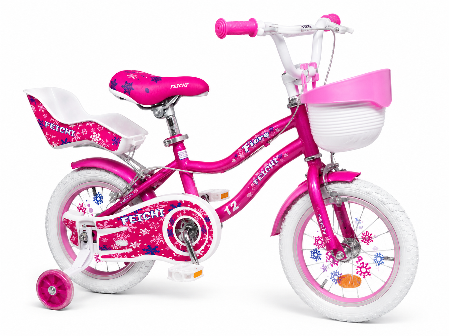 Bicicleta Feichi 16 Inch pentru Fetite - Cosulet, Scaun pentru Papusi, Frane Fata-Spate si Roti Ajutatoare Incluse - 3