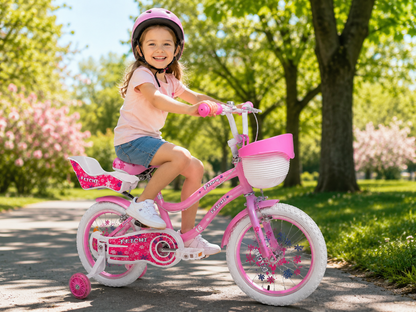 Bicicleta Feichi 16 Inch pentru Fetite - Cosulet, Scaun pentru Papusi, Frane Fata-Spate si Roti Ajutatoare Incluse - 3