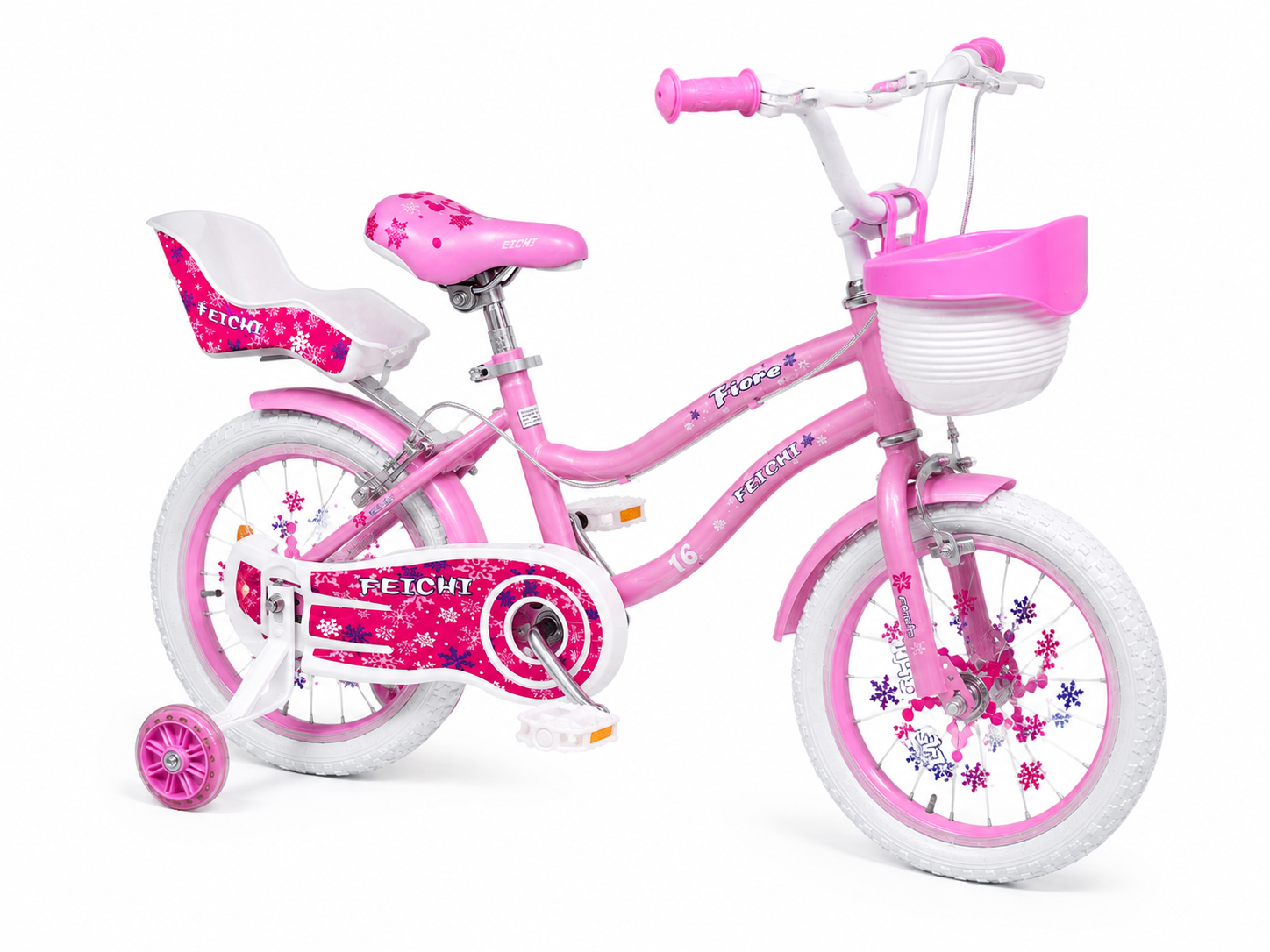 Bicicleta Feichi 16 Inch pentru Fetite - Cosulet, Scaun pentru Papusi, Frane Fata-Spate si Roti Ajutatoare Incluse - 3