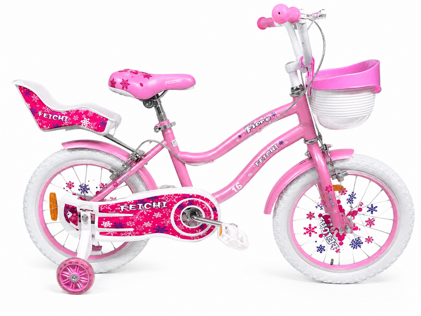 Bicicleta Feichi 16 Inch pentru Fetite - Cosulet, Scaun pentru Papusi, Frane Fata-Spate si Roti Ajutatoare Incluse - 3