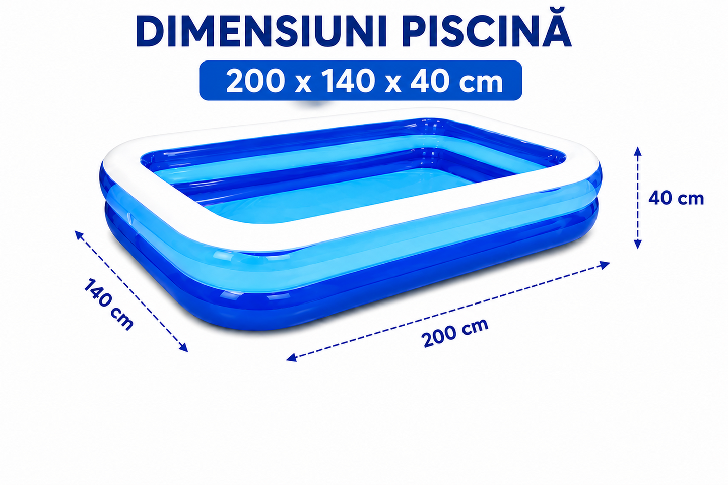 Piscina Gonflabila LEIHMANN 200x140x40 cm - Distractie si Racorire pentru Toata Familia + Mini Boxa Wireless Cadou! - Copii