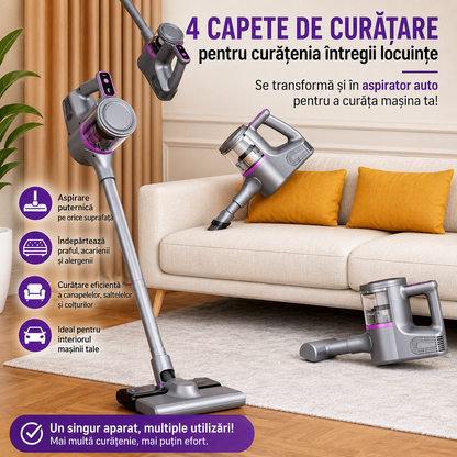 Aspirator Vertical fara Fir 2-in-1 - Aspirare si Mop Intr-un Singur Pas, 100W, Filtru HEPA - Curatenie si intretinere