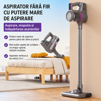 Aspirator Vertical fara Fir 2-in-1 - Aspirare si Mop Intr-un Singur Pas, 100W, Filtru HEPA - Curatenie si intretinere