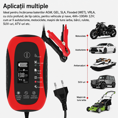 Incarcator Inteligent pentru Baterii Auto 12V 6A - Redresor Automat cu Protectii Complete - Auto si moto