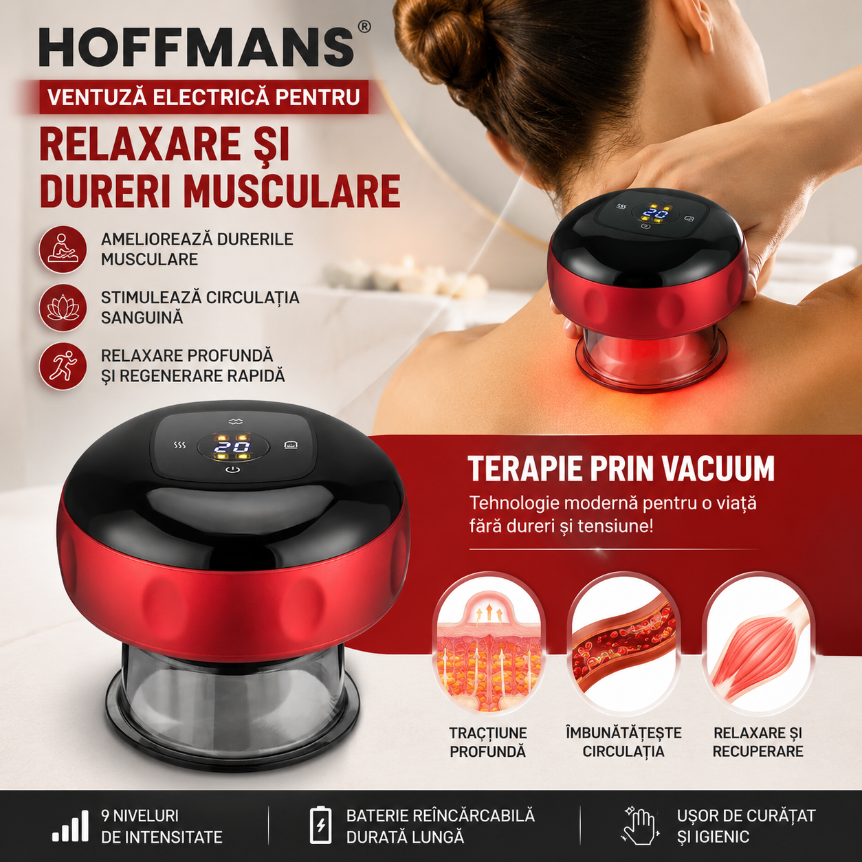 Aparat Masaj Guasha Body Cupping 3 in 1 Vacuum Incalzire Premium - Sanatate si ingrijire