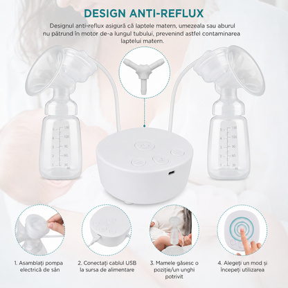 Pompa San Electrica Dubla Yumcute Portabila USB Anti Reflux Fara BPA 3 Moduri - Copii si bebelusi
