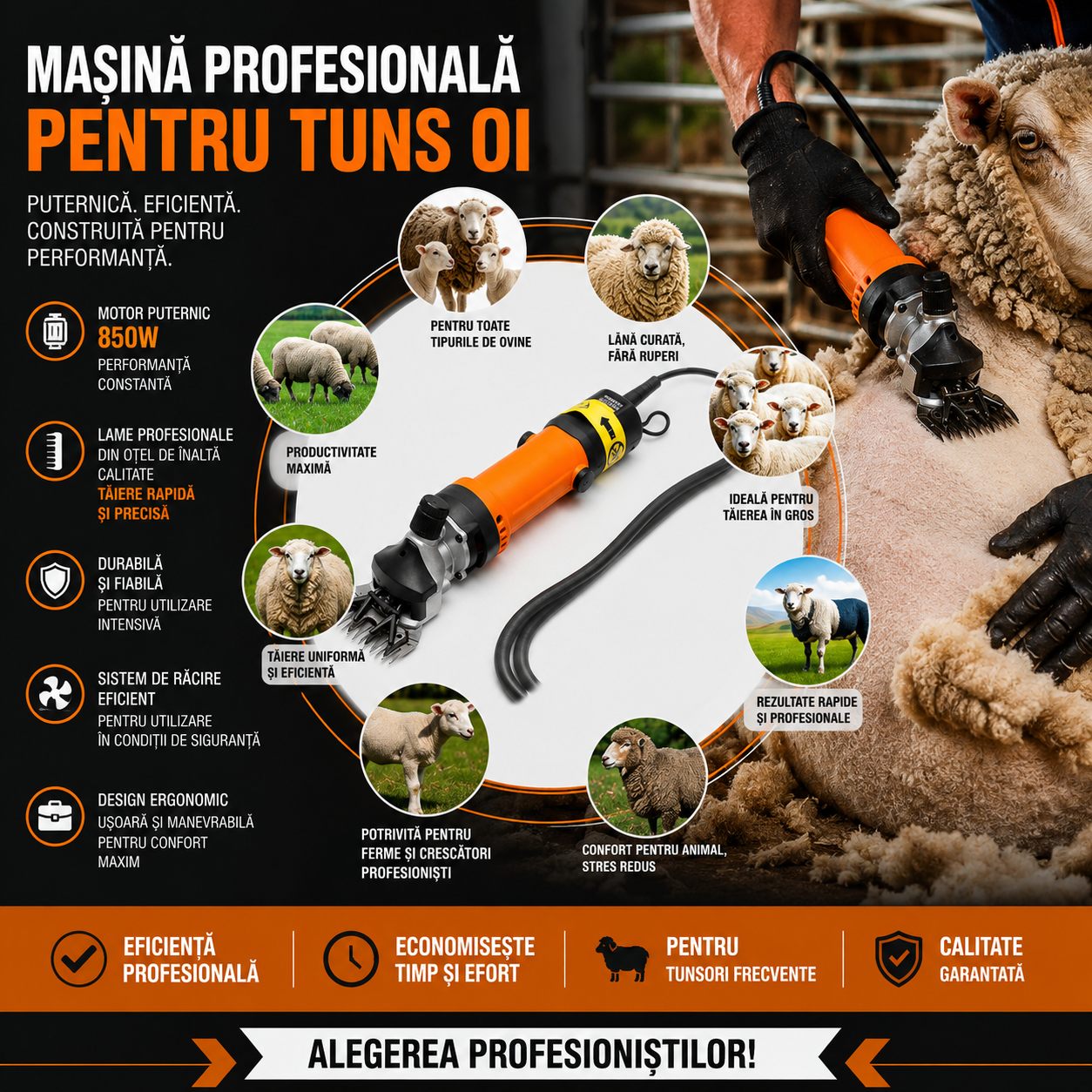 Masina electrica de tuns oi 850W, 2800RPM, lame laser, racire integrata - Copii si bebelusi