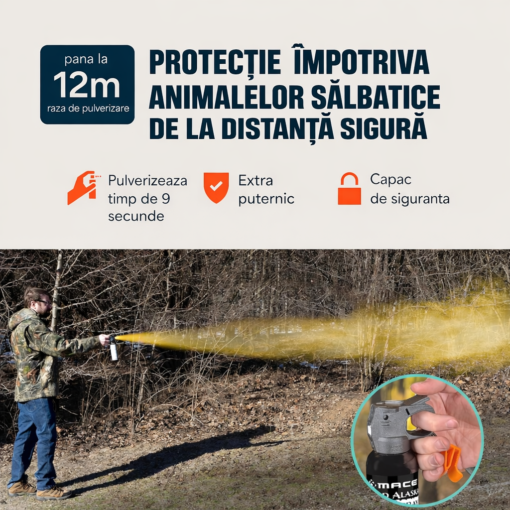 Spray autoaparare MACE Bear Attack Magnum 10m raza actiune 260g made in USA anti animale - Sport si timp liber