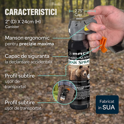 Spray autoaparare MACE Bear Attack Magnum 10m raza actiune 260g made in USA anti animale - Sport si timp liber