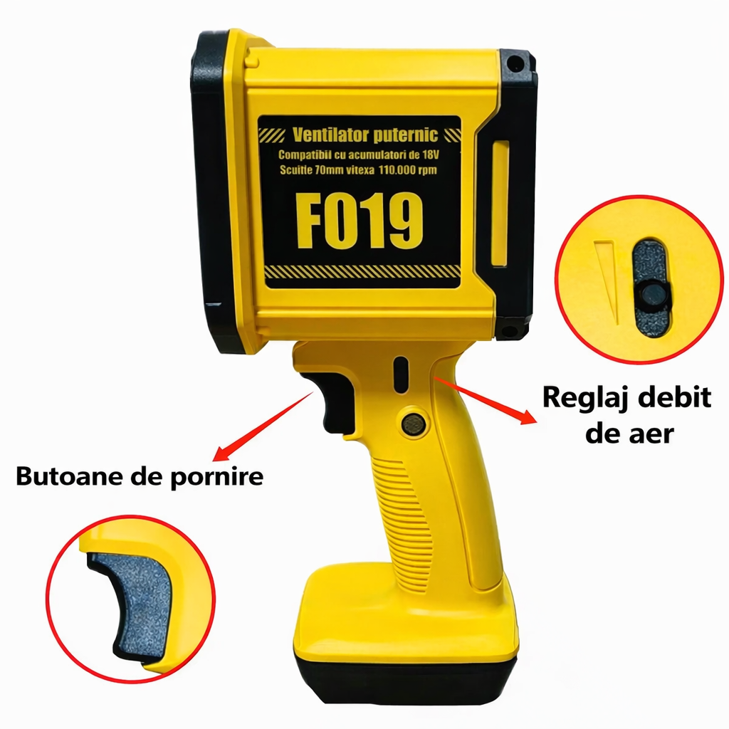 Suflanta aer portabila 91000RPM 600W baterie 12000mAh USB-C pentru curatare auto tastatura frunze - Auto si moto