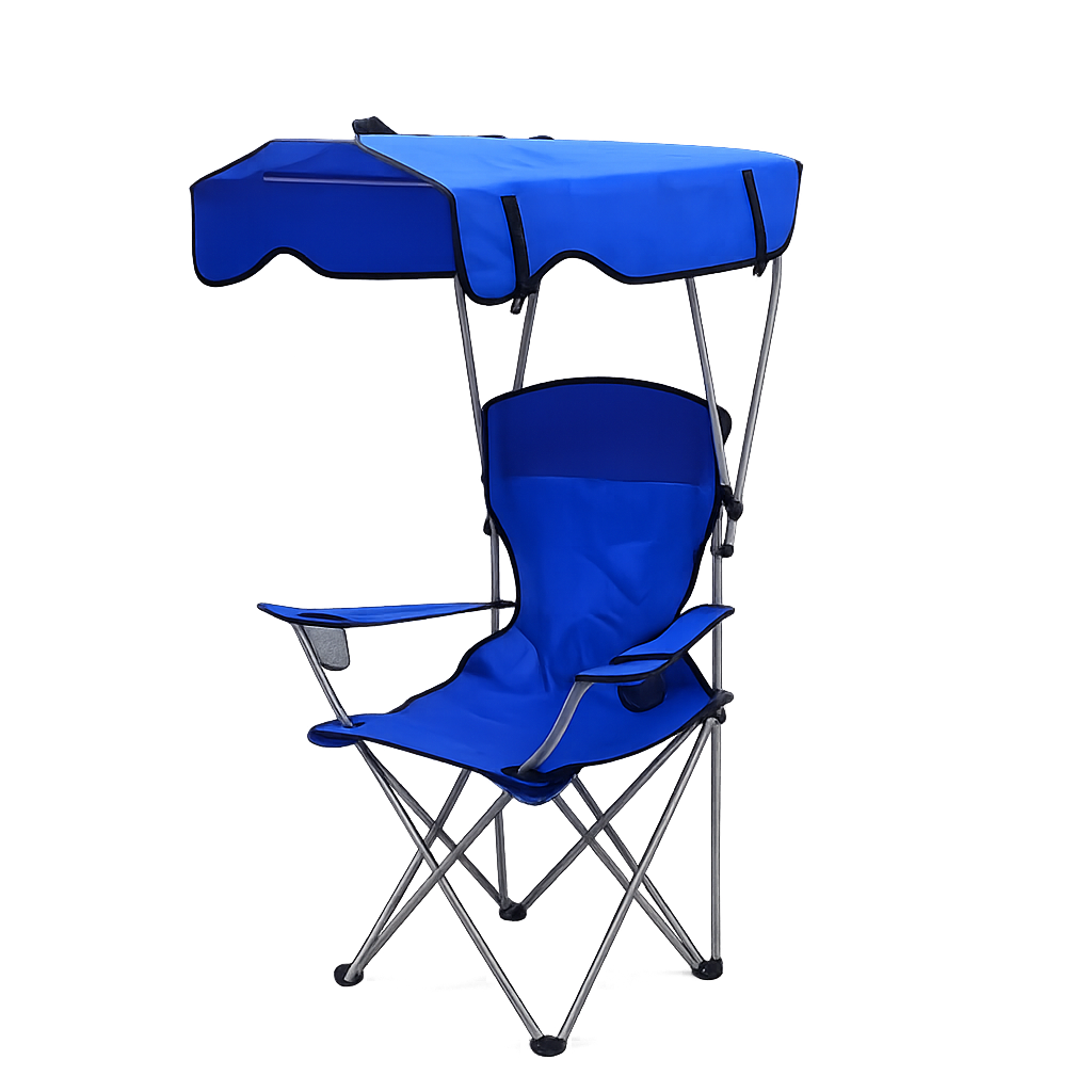 Scaun plaja pliabil albastru cu copertina UPF50 suport pahar 150kg camping gradina portabil - Sport si timp liber