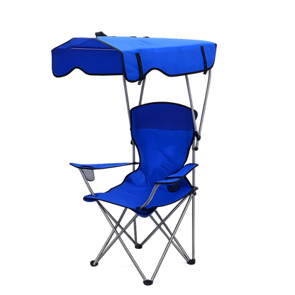 Scaun plaja pliabil albastru cu copertina UPF50 suport pahar 150kg camping gradina portabil - Sport si timp liber