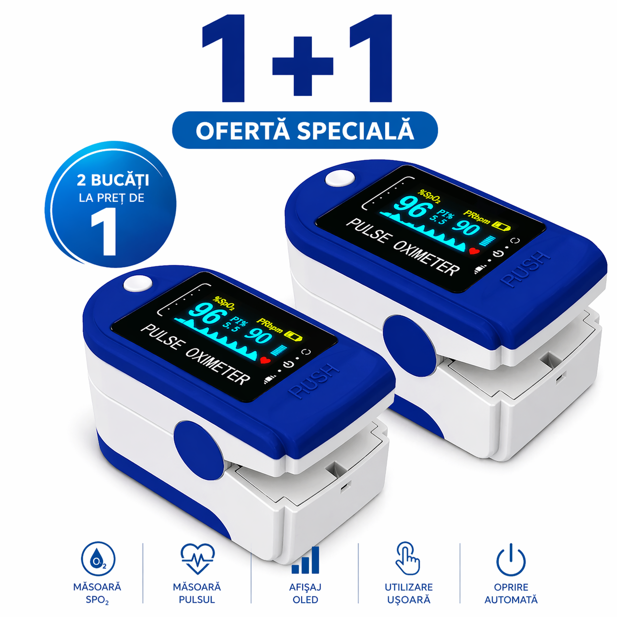 Pulsoximetru deget OLED SpO2 puls monitor 1+1 gratis dispozitiv portabil - Sport si timp liber