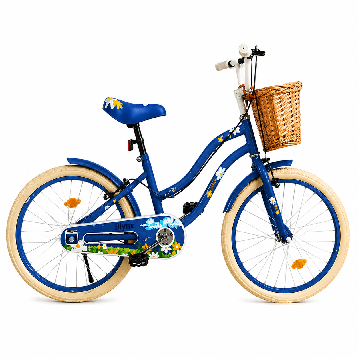 Bicicleta Retro Flower copii 40 cm roti 16 inch cu roti ajutatoare cosulet frana 5-8 ani albastra - Copii si bebelusi