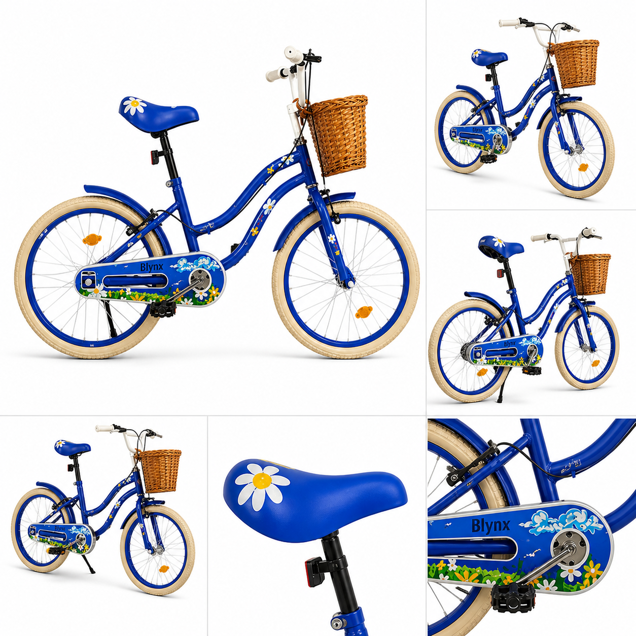 Bicicleta Retro Flower copii 40 cm roti 16 inch cu roti ajutatoare cosulet frana 5-8 ani albastra - Copii si bebelusi
