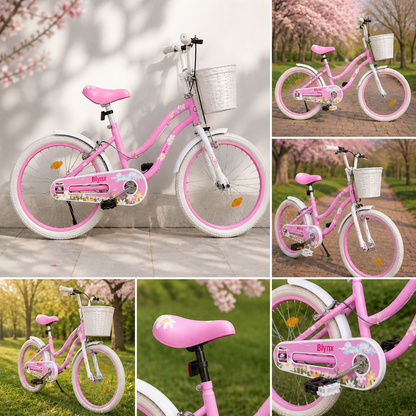 Bicicleta Retro copii 12 14 inch cu roti ajutatoare cosulet frana reglabila roz - Copii si bebelusi
